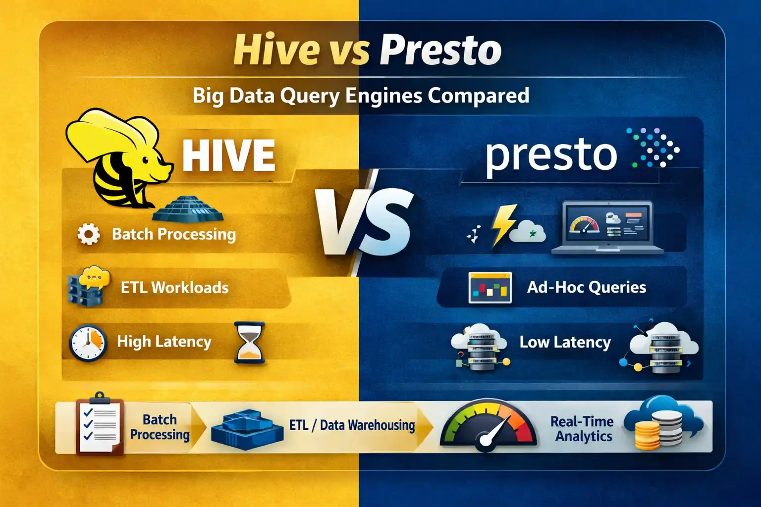 Hive vs Presto comparison diagram for big data query 